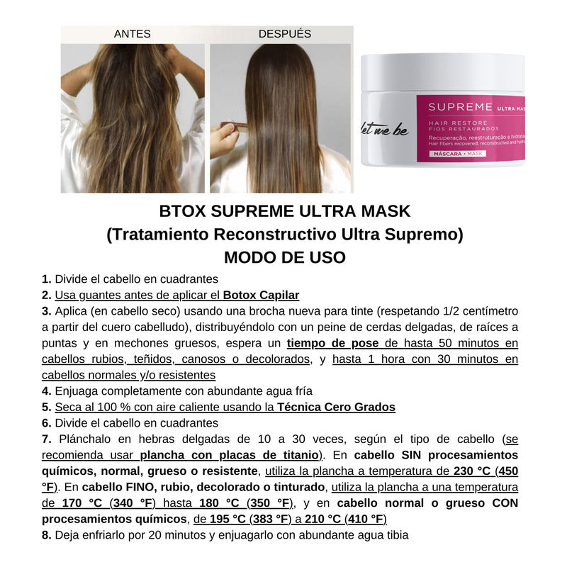 Tratamiento Bótox Antifriz Let Me Be 250g Repara Pelo Grueso