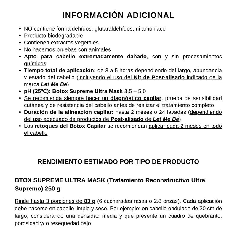 Tratamiento Bótox Antifriz Let Me Be 250g Repara Pelo Grueso