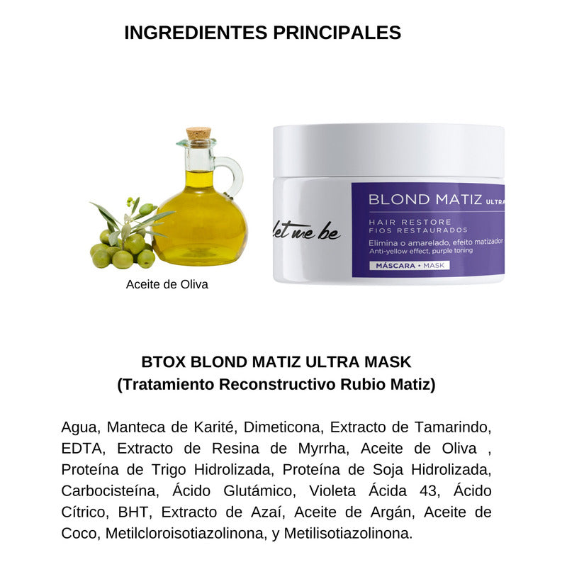 Bótox Anti Frizz Matizador Let Me Be 250g Pelo Rubio Y Canas