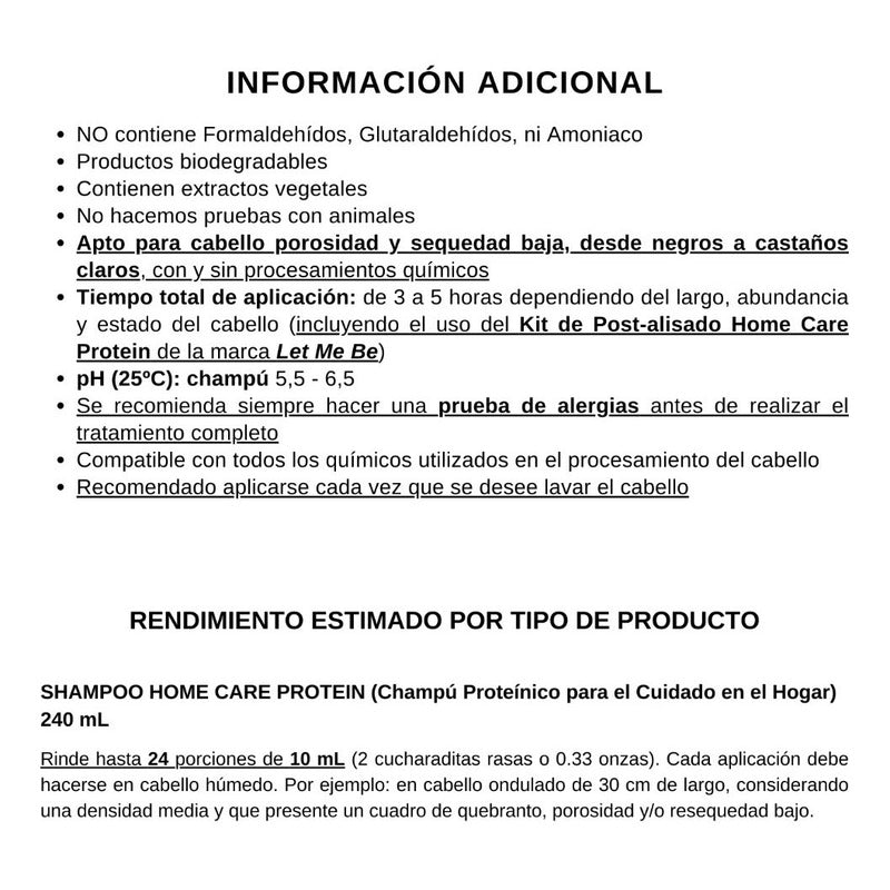 Post-alisado Hidratante Champú Home Care Protein Let Me Be