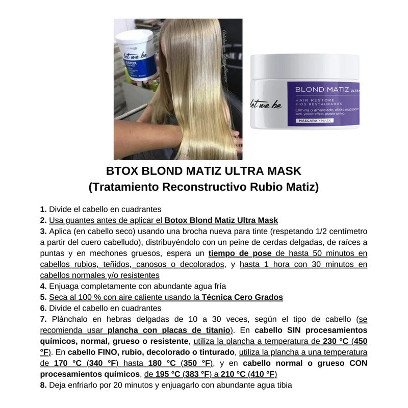 Bótox Anti Frizz Matizador Let Me Be 250g Pelo Rubio Y Canas
