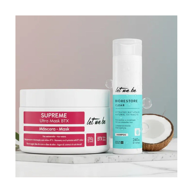 Kit Antifriz Nutritivo Let Me Be: 1 Tratamiento Btox Supreme Ultra Mask 250g + 1 Champú Postalisado Biorestore 240ml