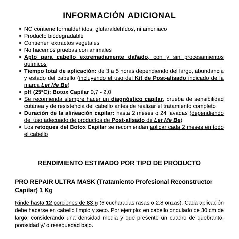 Tratamiento Reconstructor Capilar Pro Repair Let Me Be 1 Kg
