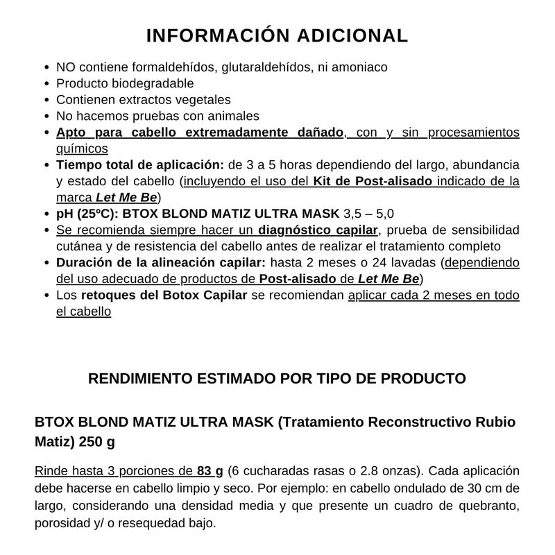 Bótox Anti Frizz Matizador Let Me Be 250g Pelo Rubio Y Canas