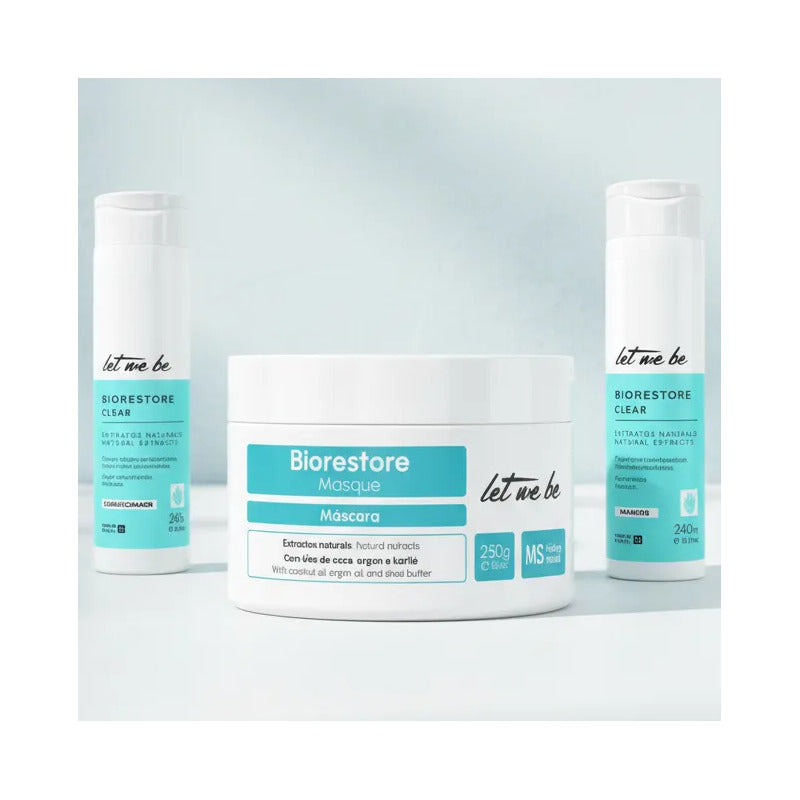 Kit Postalisado Biorestore Let Me Be: Champú Nutritivo + Mascarilla Reparadora + Acondicionador Hidratante
